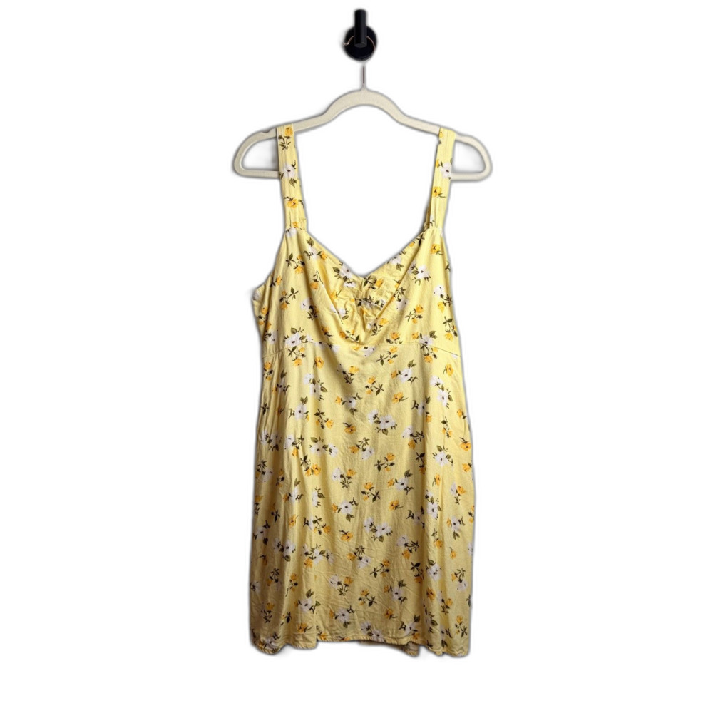 Old Navy Yellow Floral Mini Dress Size Large Adjustable Straps Smocked Back